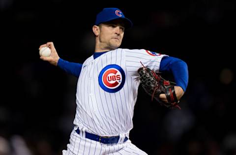 CHICAGO, IL - MAY 04: David Robertson of the Chicago Cubs pitches in a game against the Chicago White Sox at Wrigley Field in Chicago, Illinois. (Photo by Matt Dirksen/Getty Images)