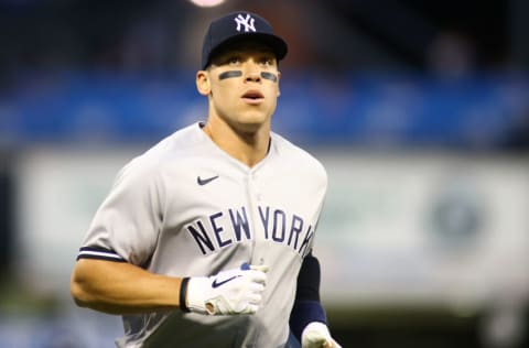 NEW YORK, NEW YORK - SEPTEMBER 10: Aaron Judge #99 of the New York Yankees in action against the New York Mets at Citi Field on September 10, 2021 in New York City. New York Mets defeated the New York Yankees 10-3. (Photo by Mike Stobe/Getty Images)