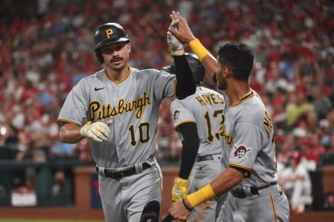 Bryan Reynolds #10 of the Pittsburgh Pirates (Photo by Joe Puetz/Getty Images)