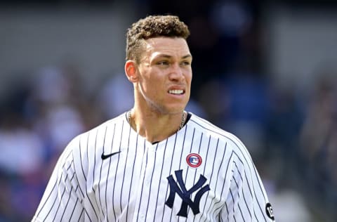 NEW YORK, NEW YORK - JULY 04: Aaron Judge #99 of the New York Yankees looks on against the New York Mets during game one of a doubleheader at Yankee Stadium on July 04, 2021 in the Bronx borough of New York City. (Photo by Steven Ryan/Getty Images)