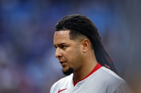 TORONTO, ON - MAY 20: Luis Castillo #58 of the Cincinnati Reds walks to the dugout during a MLB game against the Toronto Blue Jays at Rogers Centre on May 20, 2022 in Toronto, Ontario, Canada. (Photo by Vaughn Ridley/Getty Images)