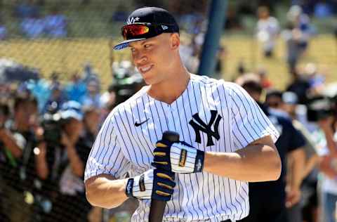 LOS ANGELES, CALIFORNIA - JULY 18: American League All-Star Aaron Judge #99 of the New York Yankees takes batting practice during the 2022 Gatorade All-Star Workout Day at Dodger Stadium on July 18, 2022 in Los Angeles, California. (Photo by Sean M. Haffey/Getty Images)