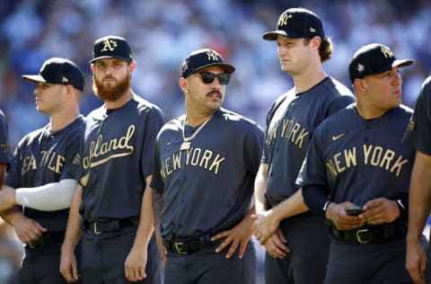 LOS ANGELES, CALIFORNIA - JULY 19: Nestor Cortes #65 of the New York Yankees looks on during introductions before the 92nd MLB All-Star Game presented by Mastercard at Dodger Stadium on July 19, 2022 in Los Angeles, California. (Photo by Ronald Martinez/Getty Images)