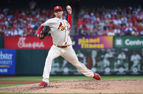 ST. LOUIS, MO - AUGUST 06: Jordan Montgomery #48 of the St. Louis Cardinals pitches against the New York Yankees in the third inning at Busch Stadium on August 6, 2022 in St. Louis, Missouri. (Photo by Joe Puetz/Getty Images)