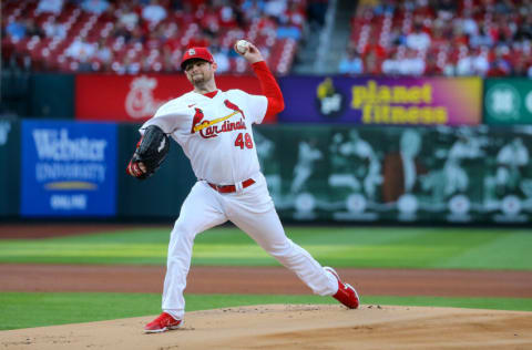 ST. LOUIS, MO - AUGUST 17: Starter Jordan Montgomery #48 of the St. Louis Cardinals delivers a pitch during the first inning against the Colorado Rockies at Busch Stadium on August 17, 2022 in St. Louis, Missouri. (Photo by Scott Kane/Getty Images)