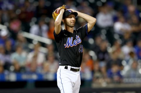 NEW YORK, NEW YORK - MAY 27: Chasen Shreve #43 of the New York Mets reacts after giving up a three run home run to Garrett Stubbs of the Philadelphia Phillies in the sixth inning at Citi Field on May 27, 2022 in the Flushing neighborhood of the Queens borough of New York City. (Photo by Elsa/Getty Images)