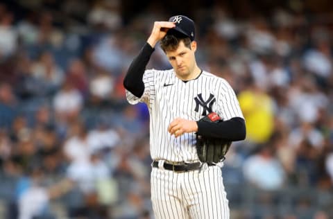 NEW YORK, NEW YORK - JUNE 27: Jordan Montgomery #47 of the New York Yankees reacts in the third inning against the Oakland Athletics at Yankee Stadium on June 27, 2022 in New York City. (Photo by Mike Stobe/Getty Images)