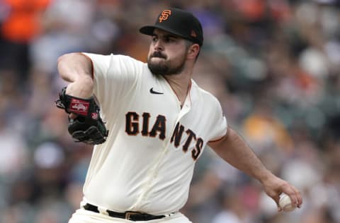 SAN FRANCISCO, CALIFORNIA - JULY 31: Carlos Rodon #16 of the San Francisco Giants pitches against the Chicago Cubs in the top of the first inning at Oracle Park on July 31, 2022 in San Francisco, California. (Photo by Thearon W. Henderson/Getty Images)