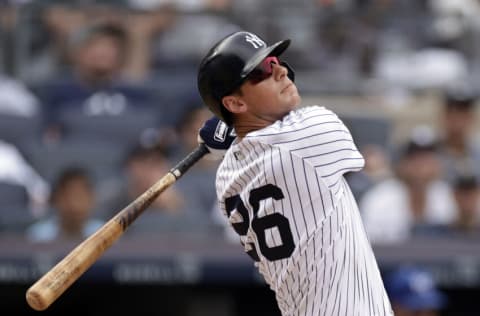 NEW YORK, NY - JULY 31: DJ LeMahieu #26 of the New York Yankees at bat against the Kansas City Royals during the ninth inning at Yankee Stadium on July 31, 2022 in the Bronx borough of New York City. The Royals won 8-6. (Photo by Adam Hunger/Getty Images)