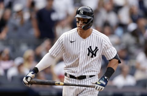 NEW YORK, NY - JULY 31: Aaron Judge #99 of the New York Yankees at bat against the Kansas City Royals during the ninth inning at Yankee Stadium on July 31, 2022 in the Bronx borough of New York City. The Royals won 8-6. (Photo by Adam Hunger/Getty Images)