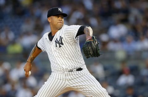 NEW YORK, NEW YORK - AUGUST 23: Frankie Montas #47 of the New York Yankees in action against the New York Mets at Yankee Stadium on August 23, 2022 in New York City. The Yankees defeated the Mets 4-2. (Photo by Jim McIsaac/Getty Images)