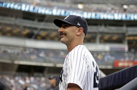 NEW YORK, NY - JULY 28: Matt Carpenter #24 of the New York Yankees looks on from the dugout before the Kansas City Royals during the first inning at Yankee Stadium on July 28, 2022 in New York City. (Photo by Adam Hunger/Getty Images)