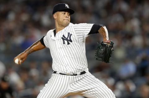 NEW YORK, NEW YORK - SEPTEMBER 09: Frankie Montas #47 of the New York Yankees in action against the Tampa Bay Rays at Yankee Stadium on September 09, 2022 in the Bronx borough of New York City. The Rays defeated the Yankees 4-2. (Photo by Jim McIsaac/Getty Images)