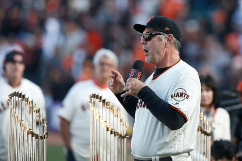 Retiring manager Bruce Bochy #15 of the San Francisco Giants (Photo by Lachlan Cunningham/Getty Images)