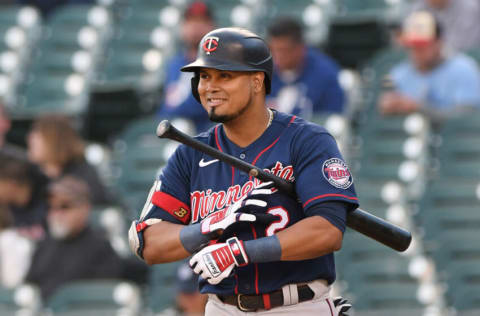 DETROIT, MI - OCTOBER 01: Luis Arraez #2 of the Minnesota Twins looks on while batting during the game against the Detroit Tigers at Comerica Park on October 1, 2022 in Detroit, Michigan. The Tigers defeated the Twins 3-2. (Photo by Mark Cunningham/MLB Photos via Getty Images)