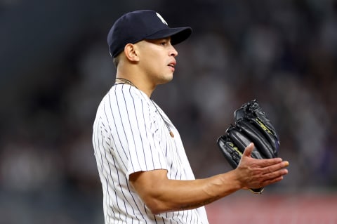 Jonathan Loaisiga #43 of the New York Yankees (Photo by Elsa/Getty Images)