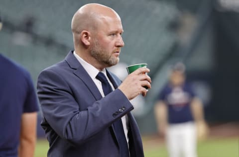 HOUSTON, TEXAS - OCTOBER 11: General Manager James Click of the Houston Astros looks on prior to game one of the Division Series against the Seattle Mariners at Minute Maid Park on October 11, 2022 in Houston, Texas. (Photo by Bob Levey/Getty Images)