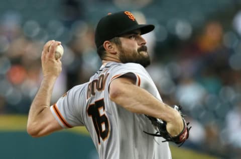 DETROIT, MI - AUGUST 23: Carlos Rodon #16 of the San Francisco Giants pitches against the Detroit Tigers during the first inning at Comerica Park on August 23, 2022, in Detroit, Michigan. (Photo by Duane Burleson/Getty Images)