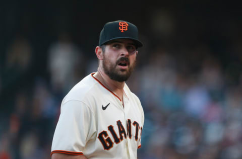 SAN FRANCISCO, CALIFORNIA - AUGUST 17: Pitcher Carlos Rodon #16 of the San Francisco Giants looks on during the game against the Arizona Diamondbacks at Oracle Park on August 17, 2022 in San Francisco, California. (Photo by Lachlan Cunningham/Getty Images)