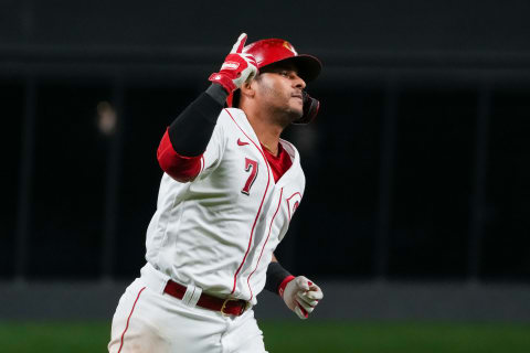 Donovan Solano #7 of the Cincinnati Reds (Photo by Dylan Buell/Getty Images)