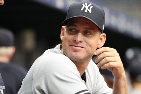 New York Yankees major league quality control coach/infield instructor Carlos Mendoza (Mandatory Credit: Kim Klement-USA TODAY Sports)