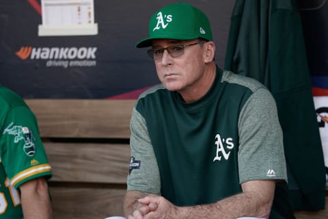 Oct 2, 2019; Oakland, CA, USA; Oakland Athletics manager Bob Melvin (6) before the game against the Tampa Bay Rays in the 2019 American League Wild Card playoff baseball game at RingCentral Coliseum. Mandatory Credit: Stan Szeto-USA TODAY Sports