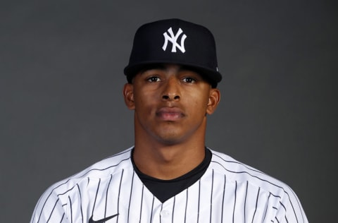 Feb 20, 2020; Tampa, Florida, USA; New York Yankees starting pitcher Luis Medina (80) poses for a photo during media day Mandatory Credit: Butch Dill-USA TODAY Sports