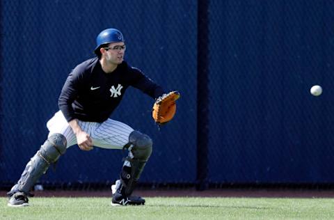 Feb 21, 2021; Tampa, Florida, USA; New York Yankees catcher Austin Wells (62) at Yankees player development complex. Mandatory Credit: Kim Klement-USA TODAY Sports