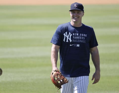 Feb 26, 2021; Tampa, Florida, USA; New York Yankees outfielder Jay Bruce (30) smiles during spring training workouts at George M. Steinbrenner Field Mandatory Credit: Kim Klement-USA TODAY Sports