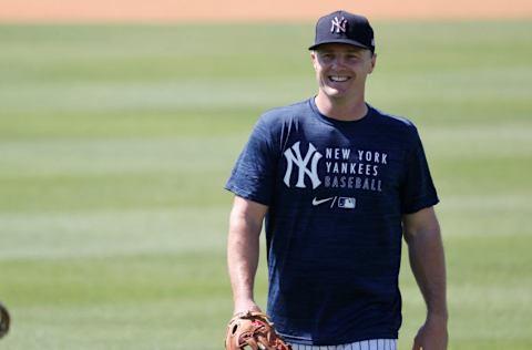 Feb 26, 2021; Tampa, Florida, USA; New York Yankees outfielder Jay Bruce (30) smiles during spring training workouts at George M. Steinbrenner Field Mandatory Credit: Kim Klement-USA TODAY Sports