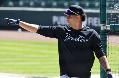 Mar 9, 2021; Lakeland, Florida, USA; New York Yankees catcher Gary Sanchez (24) walks out of the batting cage before the start of the game against the Detroit Tigers during spring training at Publix Field at Joker Marchant Stadium. Mandatory Credit: Jonathan Dyer-USA TODAY Sports