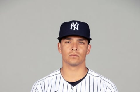 Mar 1, 2021; Tampa, FL, USA; New York Yankees Anthony Seigler (74) poses during media day at Steinbrenner Field. Mandatory Credit: MLB Photos via USA Today Sports