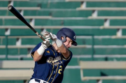 Lafayette Aviators second baseman Trey Sweeney (2) connects during the first inning of a regular season prospect league baseball game, Monday, July 1, 2019 at Loeb Stadium in Lafayette. Bbh Aviators Vs Springfield Sliders