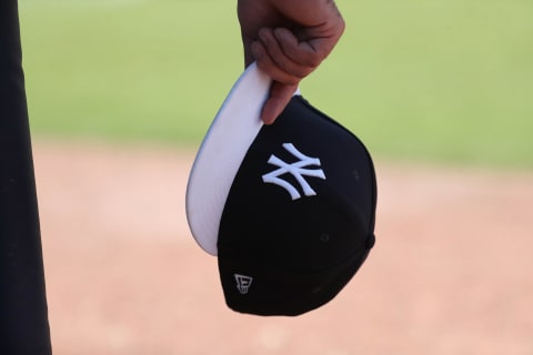 A detail view of New York Yankees baseball hat at George M. Steinbrenner Field. Mandatory Credit: Kim Klement-USA TODAY Sports