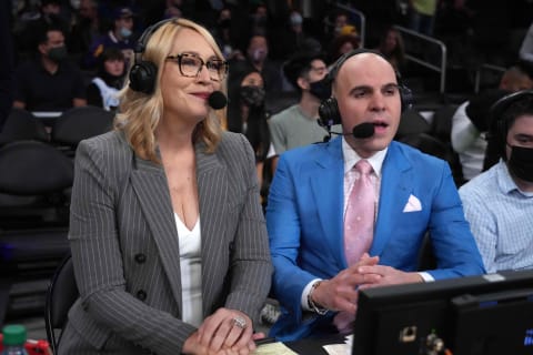 ESPN broadcasters Doris Burke (left) and Ryan Ruocco, Mandatory Credit: Kirby Lee-USA TODAY Sports