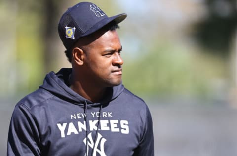 Mar 14, 2022; Tampa, FL, USA; New York Yankees starting pitcher Luis Severino (40) during spring training workouts at George M. Steinbrenner Field. Mandatory Credit: Kim Klement-USA TODAY Sports