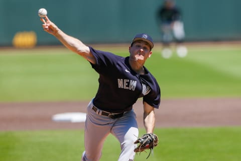 New York Yankees pitcher Hayden Wesneski (19) Mandatory Credit: Nathan Ray Seebeck-USA TODAY Sports