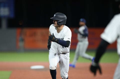 Hudson Valley's Austin Wells returns to first base at bat during the Renegades home opener versus the Brooklyn Cyclones on April 19, 2022.
Renegades 2022 Home Opener