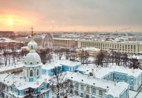 Saint Petersburg, Russia, the first stop on Holman's attempt to circle the globe.