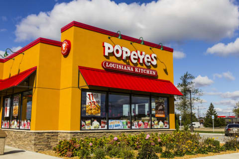 The front exterior of a Popeyes restaurant