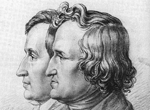 A portrait of Jacob and Wilhelm Grimm by their brother Ludwig Emil Grimm