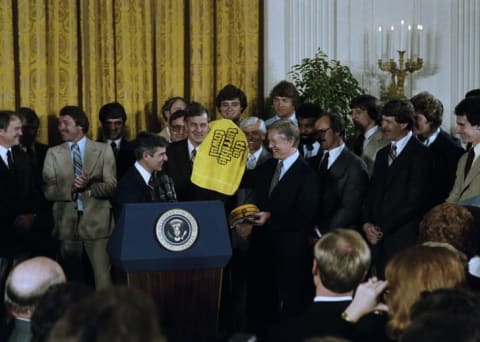 Jimmy Carter greets the Pittsburgh Steelers, 1980