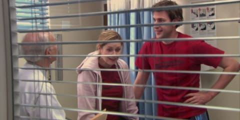 The Office's Jim and Pam pay a visit to Scrubs' Sacred Heart Hospital.