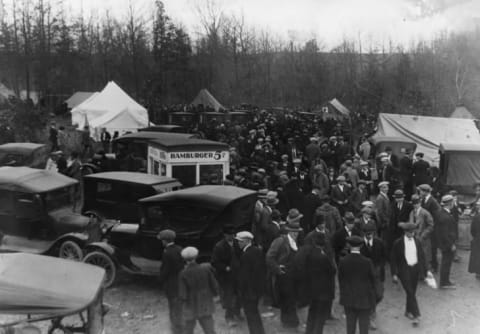 Hordes of spectators gathered at Sand Cave.