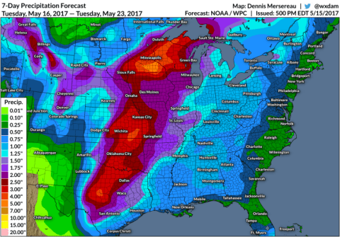 The Weather Prediction Center’s rainfall forecast through May 23, 2017