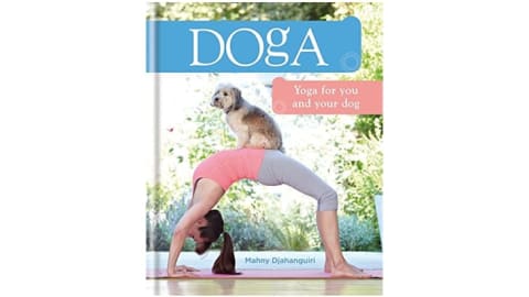 The cover of 'Doga' shows a woman in a back bend with a dog perched on her stomach