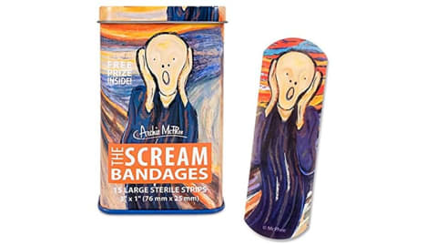 A tin of bandages designed to look like 'The Scream'