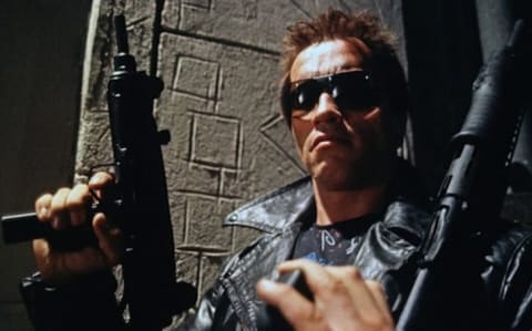 Arnold Schwarzenegger in The Terminator (1984).