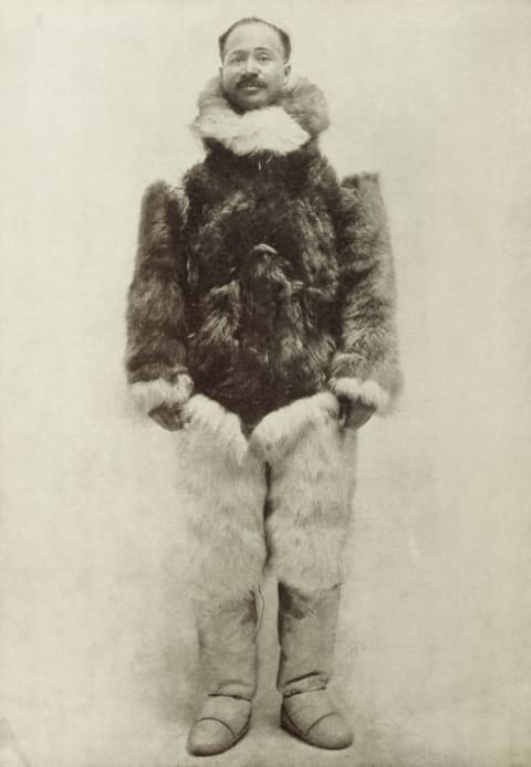 Matthew Henson wears his Arctic furs in this studio picture from before 1910.