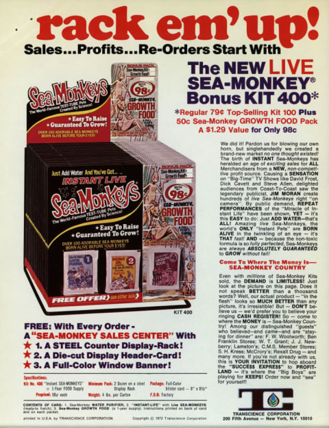 Trade publication ad for Sea-Monkeys, 1972.